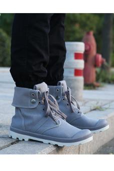 LALANG Men Canvas PU Boots High Cut Tube Down Sneaker Shoes Grey  