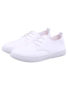 LALANG Men PU Leather Sneakers Casual Low Cut Sports Shoes White  