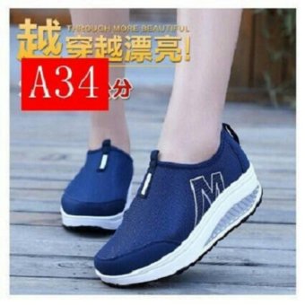 LALANG New Height Increasing Shoes Casual Women Swing Breathable Wedges Shoes Navy  