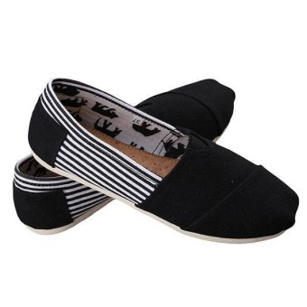 LALANG Unisex Solid Flat Canvas Shoes Lazy Casual Shoes Couple Loafers Comfortable Slip-on Shoes Black-striped  