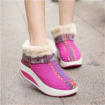 LALANG Women Ankle Breathable Casual Shoes Shake Wedge Snow Boots Pink - intl  