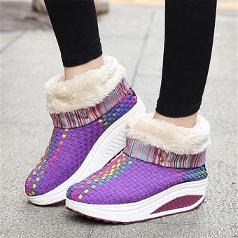 LALANG Women Ankle Breathable Casual Shoes Shake Wedge Snow Boots Purple - intl  