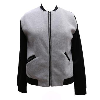 LALANG Women Baseball Jacket Long Sleeve Shawl Neck Plain Coat (Grey) - intl  