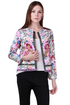 LALANG Women Floral Long Sleeve Jacket Short Coat Outwear Multicolor  