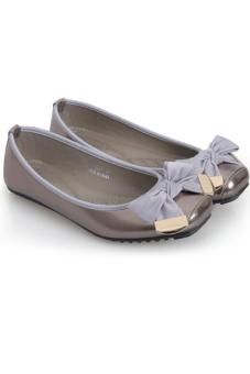 LALANG Women's Shoes Bowknot Moccasin-gommino Square Toe Flat Shoes Grey  