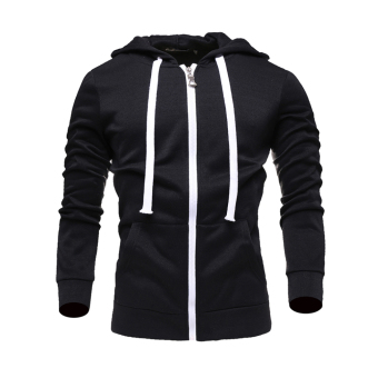 Lanbaosi Black Hoodies for Men Lightweight Zip-up Soft Hoody Sweatshirt jacket Black - intl  
