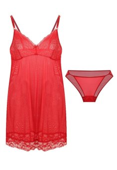 Lavabra Sweet Lingerie - Victoria French Lace Super Sexy Babydoll Lingerie 2 Pc Set - Red  