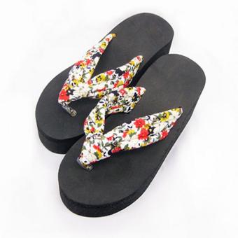 LBW Summer Japanese Tour Liangtuo Out Suihua Herringbone Slope with Thick Bottom Anti-skid Slippers Summer Female High-heeled Slippers(white)  