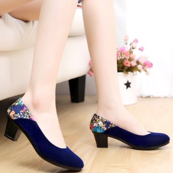 LCFU764 Professional suede flower heels comfortable wedges work shoes-blue(Export)(Intl)  