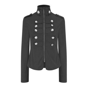 Leegoal Women's Double Breasted Zip Jacket Front Stand Collar Long Sleeve Coat(Black, M) - intl  