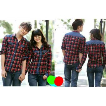 legiONshop - Kemeja Pasangan KOTAK com DENIM / Couple Shirt BOX com DENIM-red  