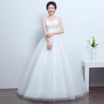 Leondo ivory floor length bridal gowns v neck lace appliques wedding dress - intl  