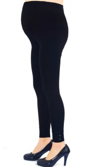 Liang Rou Over Belly Full Length Stretch Maternity Leggings With Decoration Color Black  