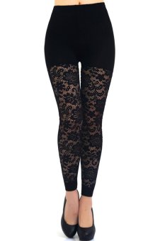 Liang Rou Women's Stretch Full Ankle Length Leggings With Embroidering Flower Color Black (Intl)  