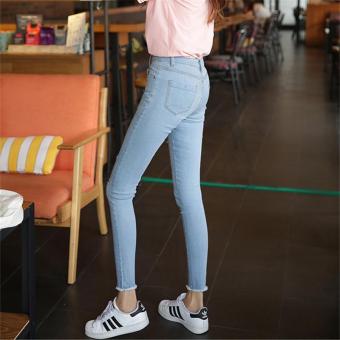 Light Blue Spring Fashion High Waist Jeans High Elastic Plus Size Women Jeans Woman Femme Washed Casual Skinny Pencil Denim Pants - intl  