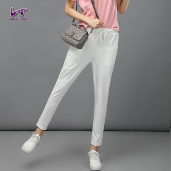 Likener Trend Casual Harem Celana Elastic Waist Ankle-length Celana (White)  