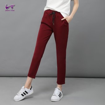 Likener Trend Celana Harem Pergelangan Kaki Pinggang Elastis Dan Halus - panjang celana (Bordeaux Merah)  