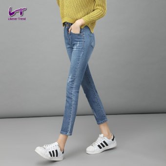Likener Trend Gugur Pergelangan Kaki Lurus - panjang celana kasual menggaruk Jeans (Biru tua)  