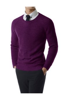 Limited Edition Slim Elbow Patch Shoulder Point Textured Raglan Sweater PURPLE - Intl  