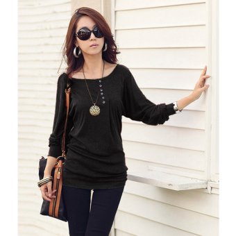 Linemart Cotton Blend Women Long Sleeve T Shirt (Black) - Intl  