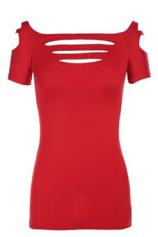 Linemart Summer Short Sleeve Pierced Stretch T-Shirt (Red) (Intl)  