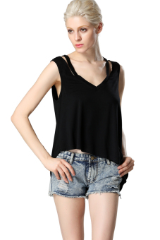 Linemart V-neck Women Casual Tank Tops Shirts ( Black ) - intl  