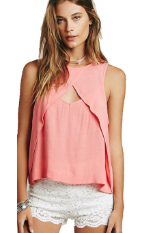 Linemart Women Casual Chiffon T Shirts Summer Tops (Pink) (Intl)  