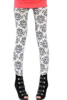 Linemart Women Elastic Printing Stretch Skinny Leggings (White)  