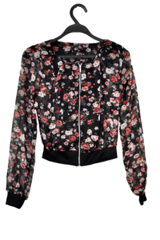 Linemart Women Fashion Long Sleeve Floral Print Shrug Short Jacket (Black)  