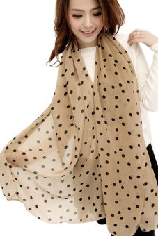 Linemart Women Lady Dots Spot Chiffon Soft Shawl Scarf Neck Wrap Headscarf (Khaki)  