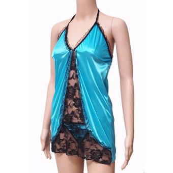 Lingerie Seksi - Sexy Sleep Dress (MLIN428) Biru Hitam  