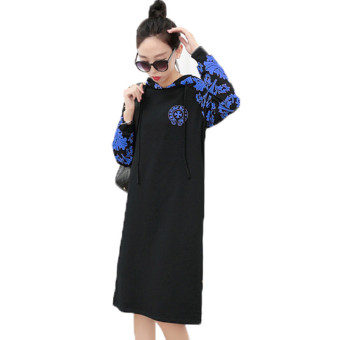 Long Hoodies Dress Long Sleeve Cotton Hoodies Women Outerwear Autumn Pullover Sweatshirt (Black) - intl  
