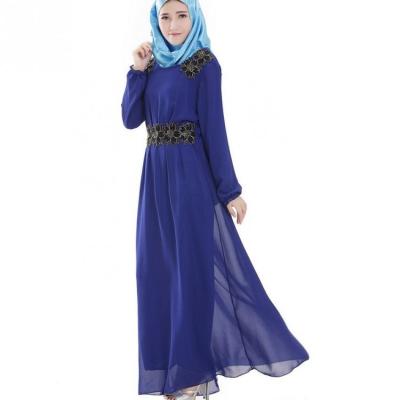 Long Maxi Dress with Floral Embroider Shoulder Details (Blue) - Intl  