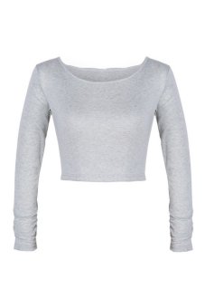 Long Sleeve Crop Top Show Slim T Shirt Women Cropped Tops Gray (EXPORT) (Intl) - intl  