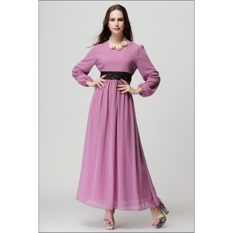 Long Sleeve High Waist Muslim Maxi Dress (Lavender) - Intl  