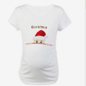 Loose Women Christmas Printing Pregnant Maternity Blouses T-shirt Bottoming shirt White - intl  