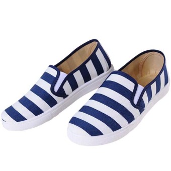 Low Canvas Shoes Female Leopard Print Pedal Shoes Lazy Foot Wrapping Platform Shoes(blue) - Intl - intl  