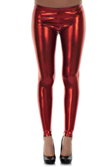 Low Waisted Metallic Wet Look Leggings (Red)  
