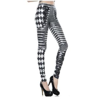 LT365 Digital Printing Black and White Square Grid Women’s Slim Stretchy Tights Pants Leggings M - intl  
