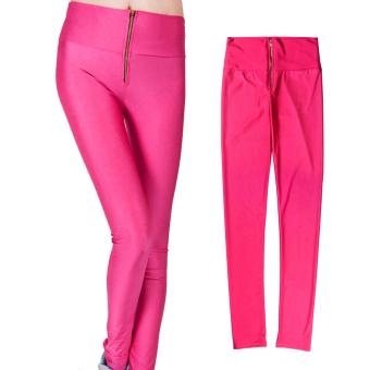 LT365 Women Elastic High Waist Zipper Front Skinny Leggings Rosy-L - intl  