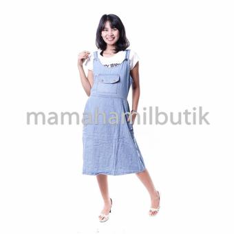 Mama Hamil Baju Hamil Dress Overall Dress Kodok Soft Jeans Saku Modis - Biru Muda - Free 1 Celana Dalam Hamil  