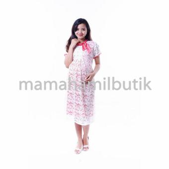 Mama Hamil Baju Hamil Dress Pesta Brokat Cantik Krah Silky Modis - Pink  
