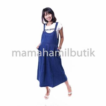 Mama Hamil Baju Hamil Modern Dress Overall Soft Jeans 7/8 Modis - Biru Donker - Free 1 Celana Dalam Hamil  