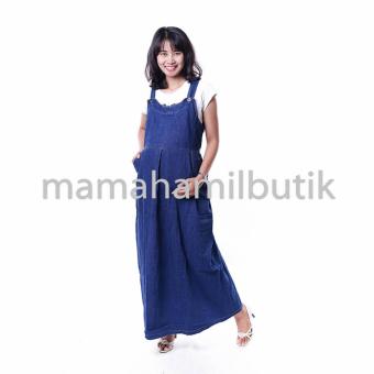 Mama Hamil Baju Hamil Modern Dress Overall Soft Jeans Maxi Modis - Biru Donker - Free 1 Celana Dalam Hamil  