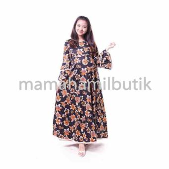 Mama Hamil Baju Hamil Muslim Gamis Hamil Katun Bunga Cantik Lengan Lonceng - Hitam - Free 1 Celana Dalam Hamil  