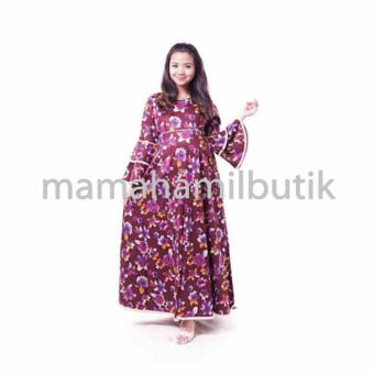 Mama Hamil Baju Hamil Muslim Gamis Hamil Katun Bunga Cantik Lengan Lonceng - Merah - Free 1 Celana Dalam Hamil  