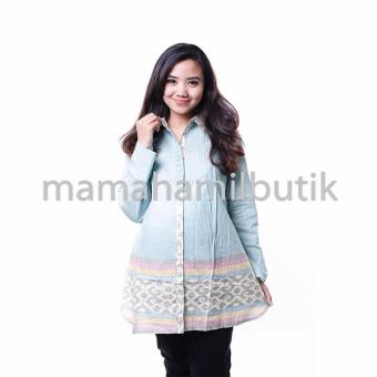 Mama Hamil Baju Hamil Muslim Kerja Katun Full Kancing Motif Cantik - Biru  