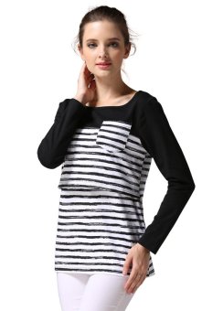 MamaLove Striped Maternity Clothes Cotton Breastfeeding Long SleeveMaternity Tops Nursing T-Shirt For Pregnant Women (Black) Fit(M~2XL)  