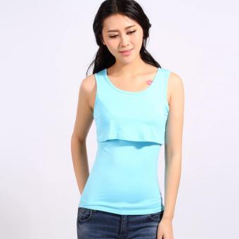 Maternity Nursing Top Sleeveless Pregnant Women Vest Breastfeeding Clothes (Blue) - intl  