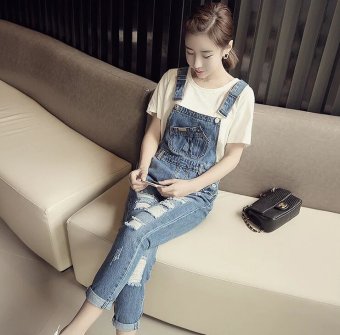 Maternity Spring and Summer 2017 New Hole In Denim Overalls Pants Suspenders Pregnant Women - intl  